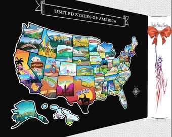Scratch Off USA Travel Map – Hand Drawn, Visited States