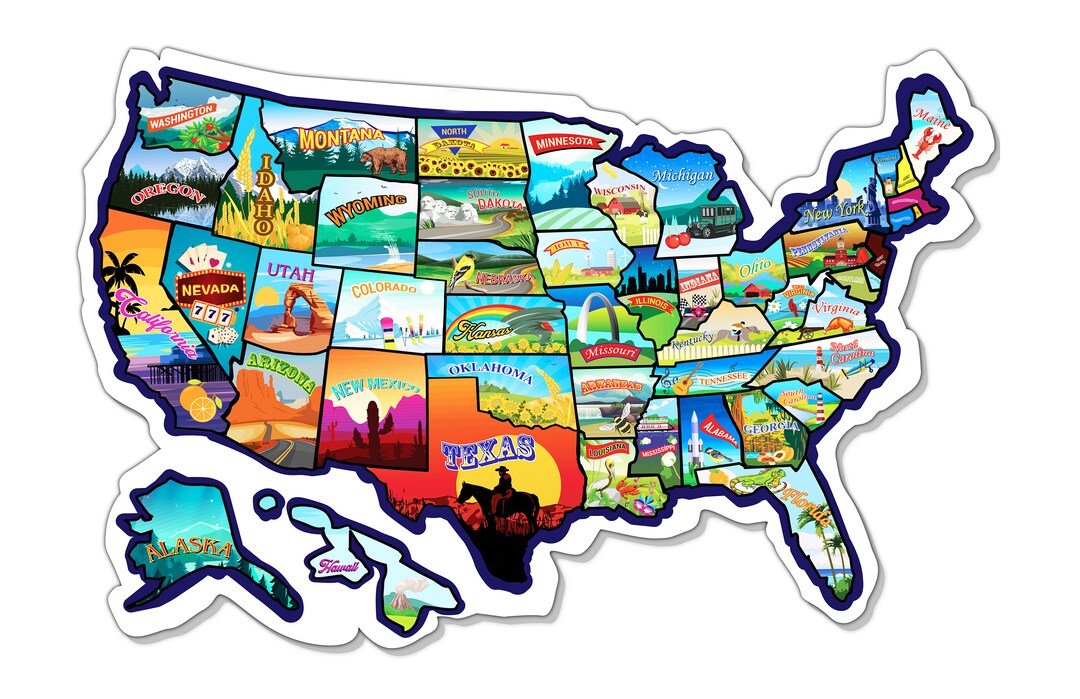 Rv State Sticker Travel Map 25 X 17 Inch Large USA Sticker Map With 50 Waterproof US State ...