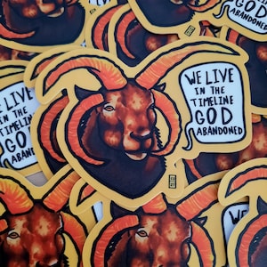 Vivimos en la línea de tiempo God Abandoned Vinyl Sticker - Stickers - Sheep - Laptop Stickers - Hydroflask Stickers - Weird Art - Animal Art