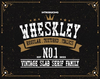 Wheskley Vintage Western Slab Serif Font, Retro Cowboy Typeface, Distressed Display Font, Rustic Branding Font, Old West Typography