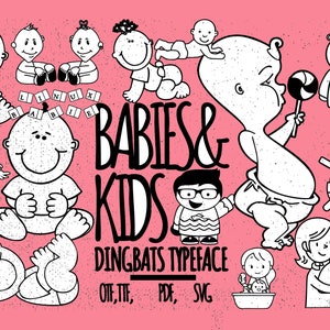 Babies and Kids Cartoons Doodles Clipart Vector Dingbats Font- Kids Cartoons - Babies Catoons - Cartoon Doodles - Kids Doodles-Coloring book