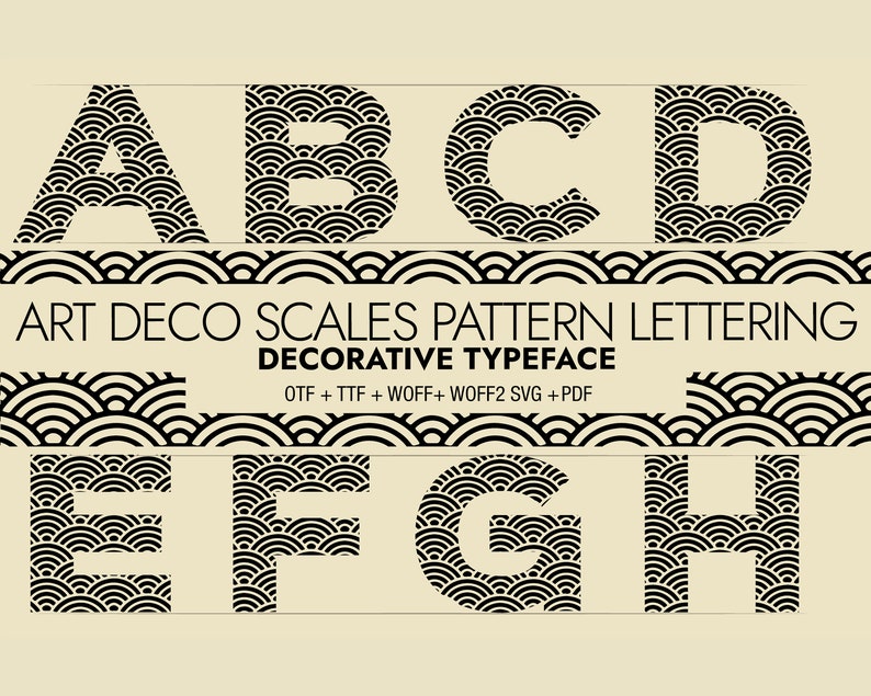 Art Deco Scales Pattern Lettering Decorative Font - Etsy