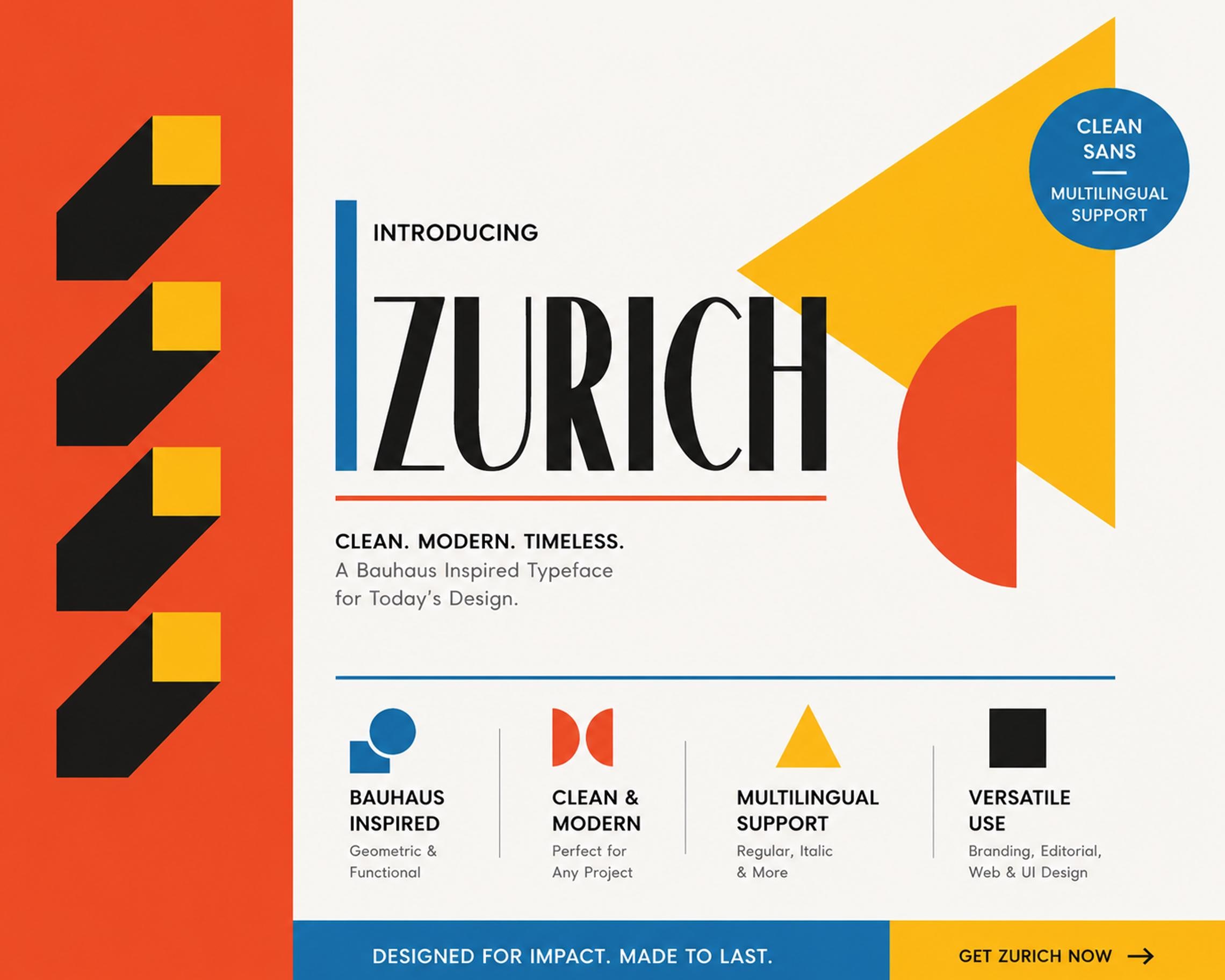 Zurich Clean Sans Font, Geometric Bauhaus Typeface, Modern