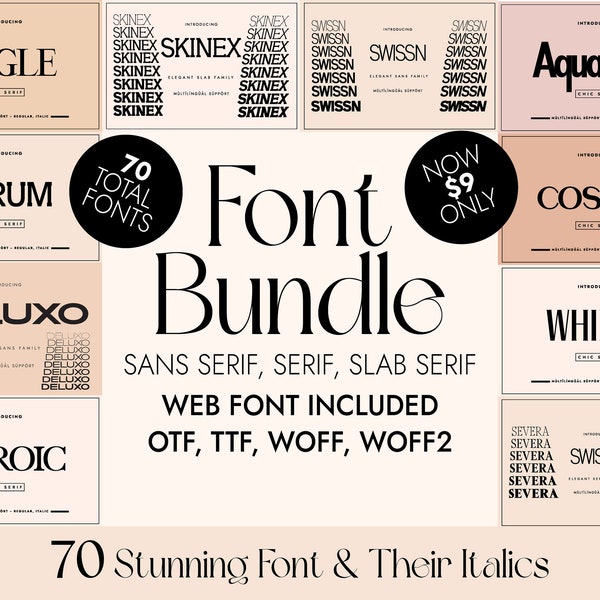 70+ Fonts Bundle Collections - Commercial use, Modern font, Sans & Slab Serif fonts, Serif fonts, Wedding Fonts, Cricut Font, Procreate Font