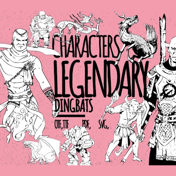 Legendary Characters Cartoons Line Art Doodles Cliparts Dingbats Font