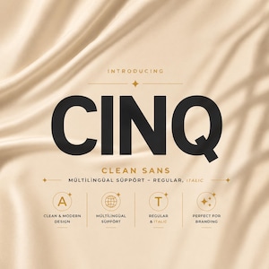Cinq clean sans serif font, modern minimalist typeface, bold branding logo font, luxury display font, otf ttf woff