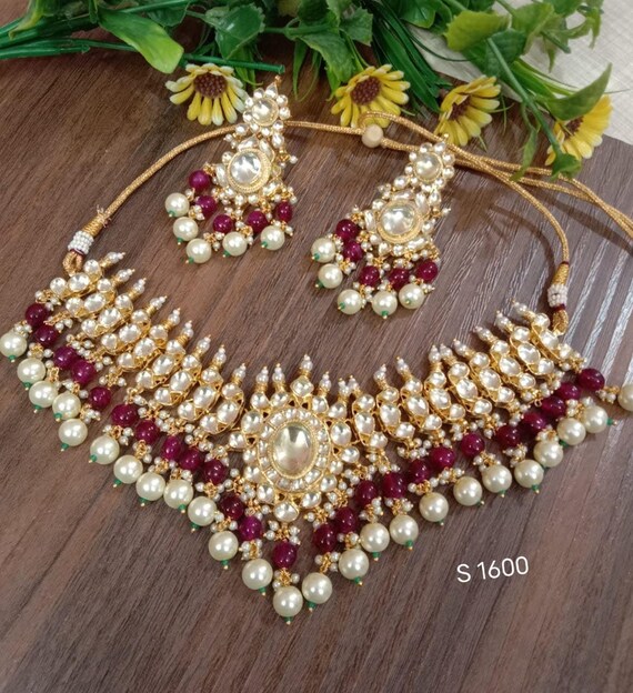Maroon necklace and best sale earrings