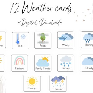 Cartes flash météo, téléchargements numériques, cartes flash Montessori, éducatifs, imprimables