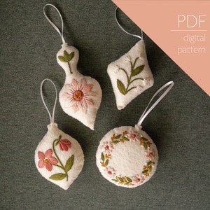 Winter Floral Felt Ornaments Pattern | Beginner PDF Embroidery and Sewing Pattern for DIY Elevated Holiday Decor