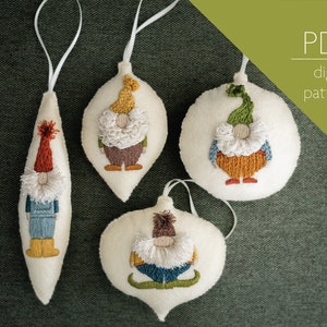 Gnome Felt Tree Ornaments Pattern | PDF Embroidery and Sewing Pattern for DIY Modern Holiday Decor