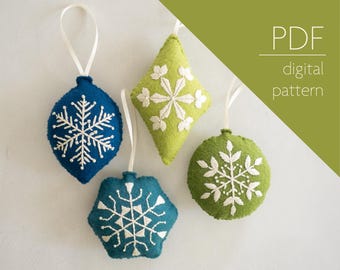 クリスマスフェルトオーナメントセット：手刺繍PDFパターン（デジタル