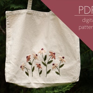 Flora Einkaufstasche | PDF Handstickerei Anleitung für Federmäppchen und Stofftasche, anfängerfreundliche Blumenstickerei