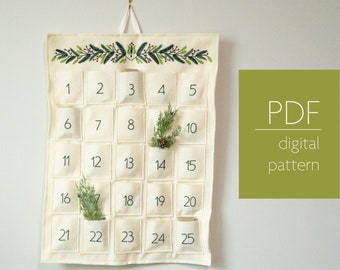 Heirloom Felt Advent Calendar Embroidery and Sewing Pattern | Beginner PDF Instant Download for DIY Scandinavian Christmas Decor