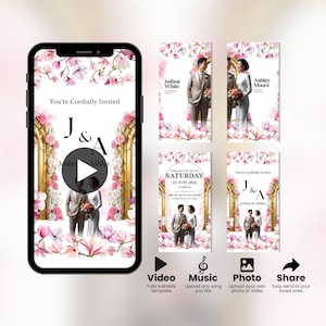 Hochzeitseinladung mit Video, Animierte Hochzeitseinladung mit Animation, Details & Programm, fügen Sie Ihr eigenes Foto und Musik hinzu, Canva, VN002