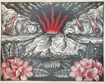 Mt Hood Erupting tattoo flash print