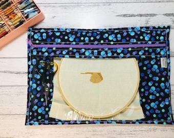 Project bag, clear vinyl front, floss storage bag, oversized pencil case, craft bag, knitting bag, crochet organiser, handmade bag