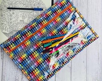 Project bag, clear vinyl front, floss storage bag, oversized pencil case, pencil craft bag, knitting bag, crochet organiser, handmade bag