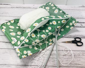 Project bag, clear vinyl front, floss storage bag, oversized pencil case, Daisy craft bag, knitting bag, crochet organiser, handmade bag