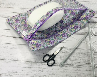 Project bag, clear vinyl front, floss storage bag, oversized pencil case, floral craft bag, knitting bag, crochet organiser, handmade bag