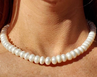White button pearl necklace. Large pearl necklace. Pearl stacking necklace!