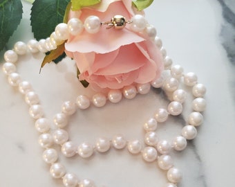 7-8mm large pearl necklace. Cultured pearls with 14k gold clasp. Real pearl necklace!