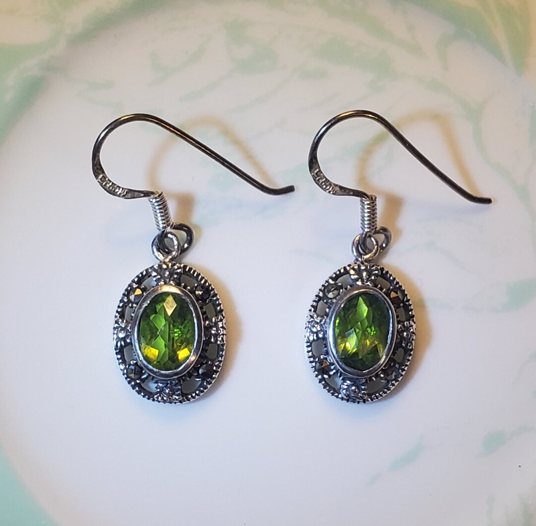 Peridot Drop Earrings. Vintage Gemstone Earrings Marsala Jewelry. Etsy