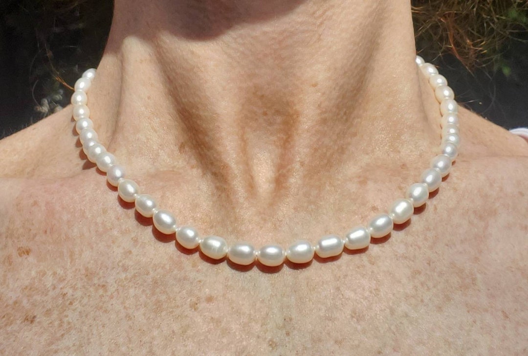 Rice Pearl Tiny Pearl Cultured Pearls With 14k Gold  Real Pearl Necklace!