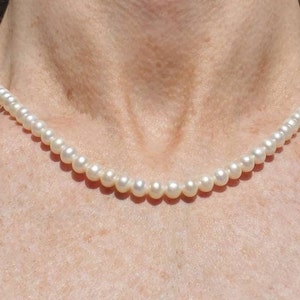 5mm Tiny pearl necklace. Cultured pearls with 14k gold clasp. Real pearl necklace!