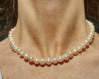 Pink ringed pearl necklace. Pink pearl choker. Large pearl necklace!