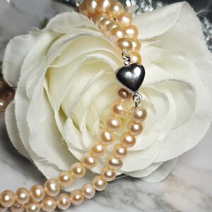 Pink heart necklace. Tiny pearl necklace. Cultured pearls! Valentines day necklace!