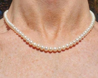 5mm Tiny pearl necklace. Cultured pearls with 14k gold clasp. Real pearl necklace!