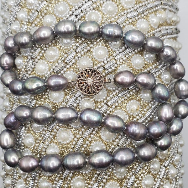 Gray Pearl necklace. Baroque cultured pearls with sterling silver clasp. Large pearl necklace!