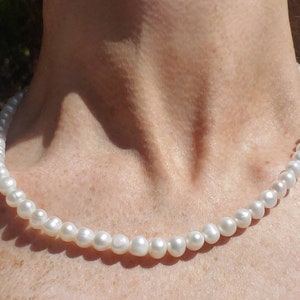 6-7mm Small pearl necklace with 14k gold clasp. Cultured pearls. Real pearl necklace!