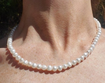 6-7mm Small pearl necklace with 14k gold clasp. Cultured pearls. Real pearl necklace!