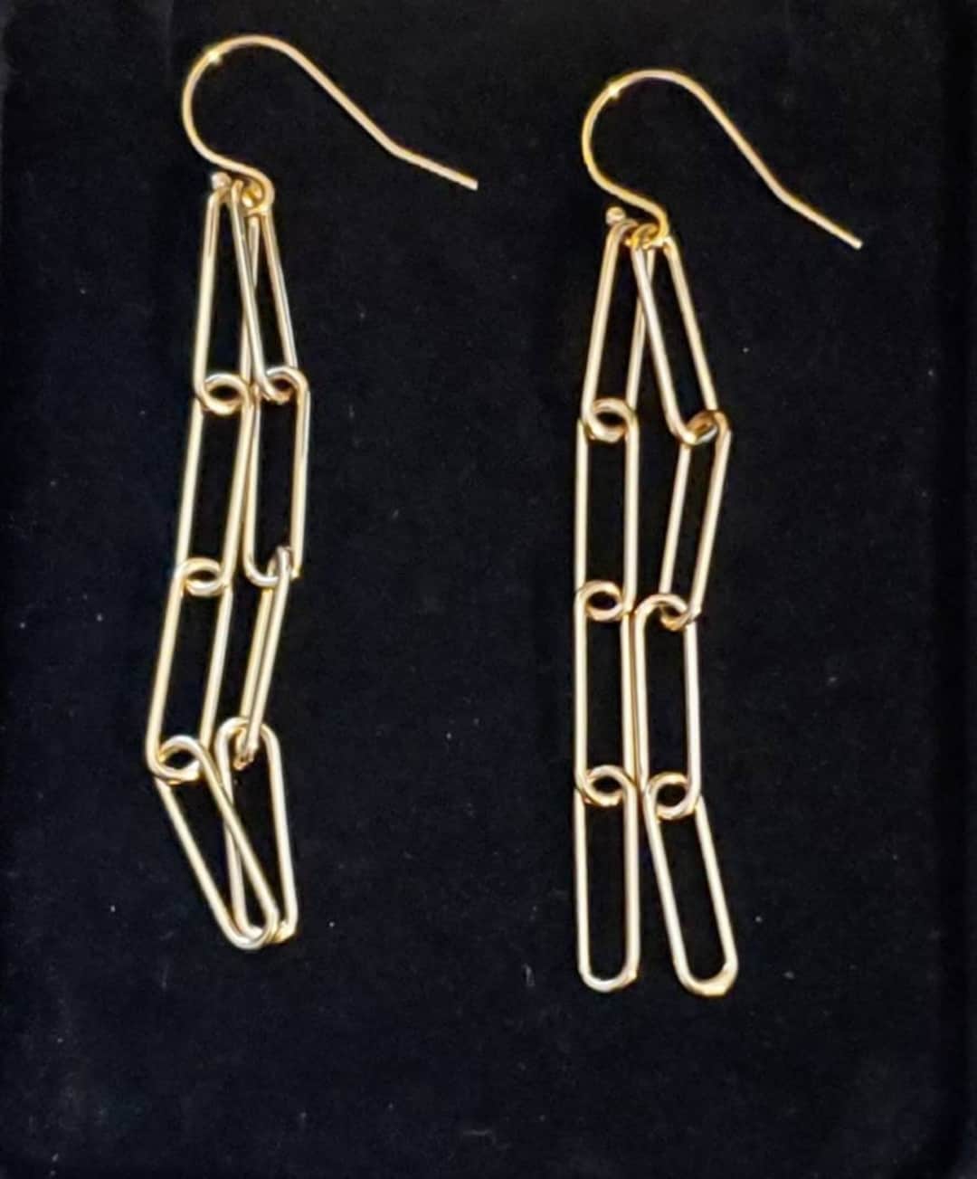 14k Gold Earrings. Gold Paperclip Chain Earrings. Long Dangle Earrings Etsy