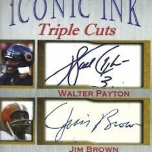 2 card lot limited edition Walter Payton Jim Brown Emmitt Smith Iconic Ink Triple Cuts 1/1000 Mint Facsimile Autographs 1/1000