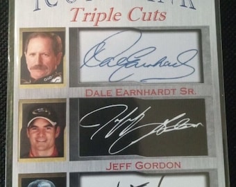 2 card lot limited edition Dale Earnhardt Jeff Gordan Jimmy Johnson Iconic Ink Triple Cuts 1/1000 Mint  Facsimile Autographs 1/1000