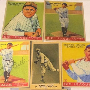 Lotto di 5 carte ristampate da principiante di Babe Ruth, 5 carte perfette