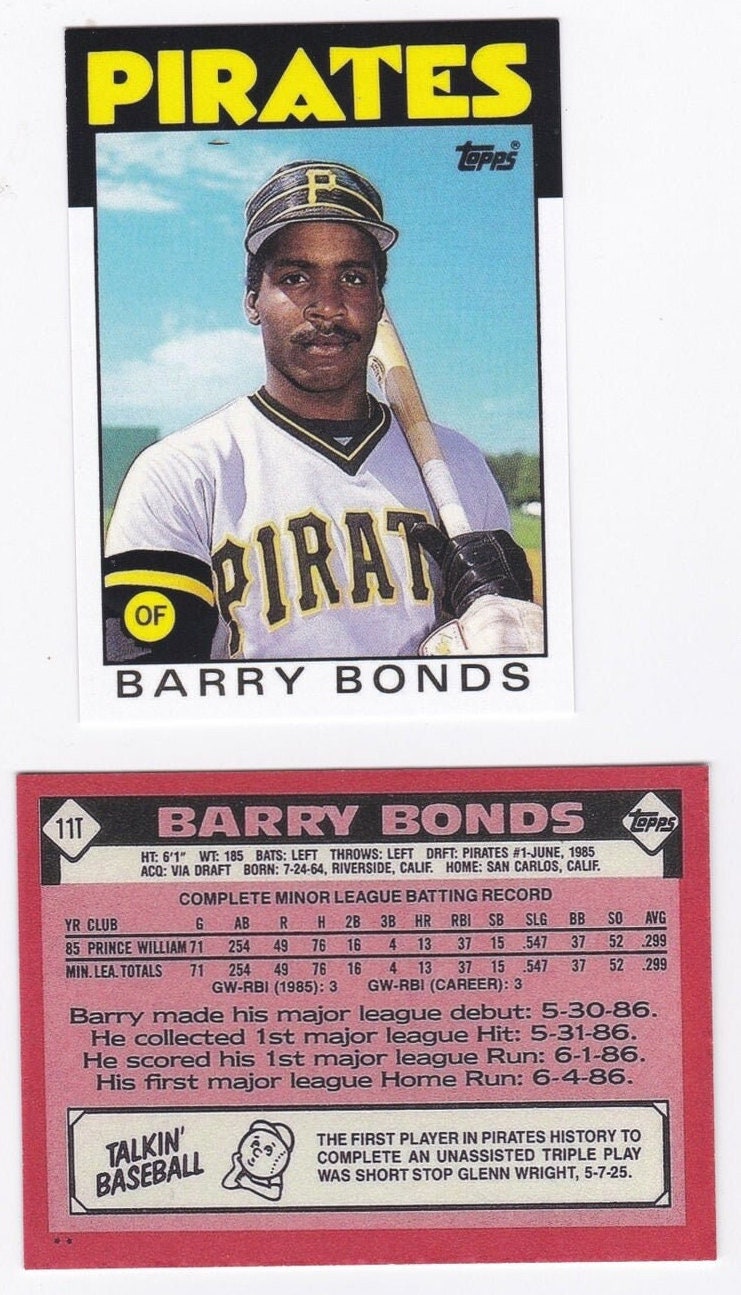 5 Card Lot 1986 Traded 11 Barry Bonds Rookie Reprint Mint - Etsy