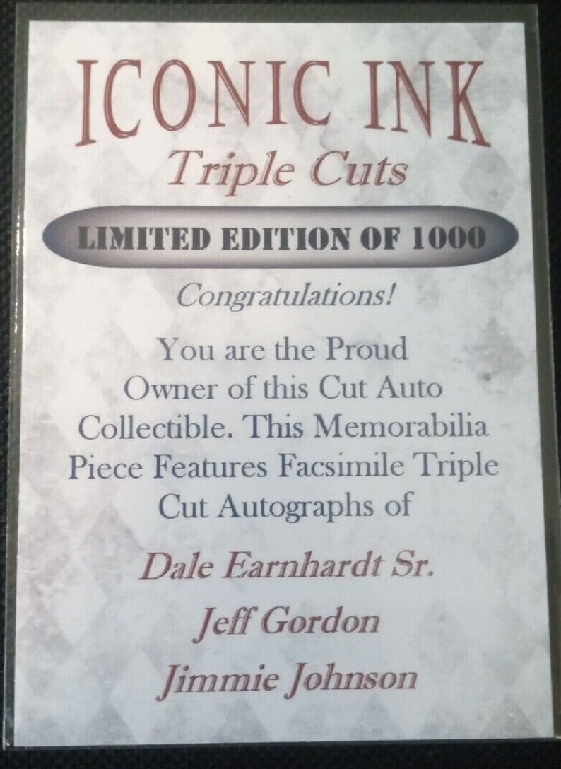 Iconic Ink Autographs 2 Card Lot Limited Edition Dale Earnhardt Jeff Gordan Jimmy Johnson ...