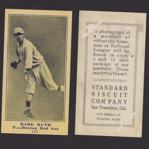 2 card lot BABE RUTH rookie Card #151 Red Sox 1916 M101 reprint mint biscuits