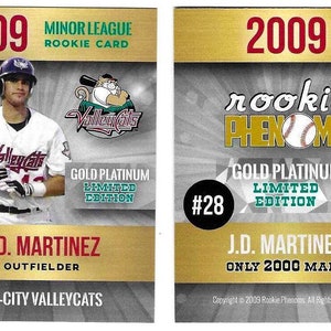 5 cartas J.D. Martinez 2009 Ouro Platina Liga Menor Tri City Valleycats edição limitada apenas 2000 feitas 5 cartas