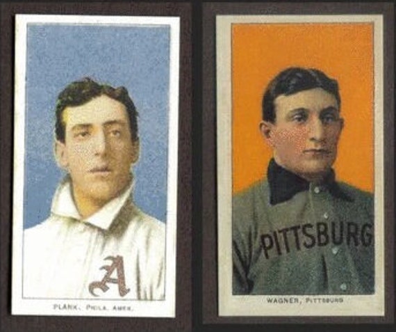 2 cards rare reprint mint 2 card lot 1909 Tobacco Card Honus Wagner  Pittsburgh Pirates HOF Eddie Plank #395 White Border Athletics Piedmont