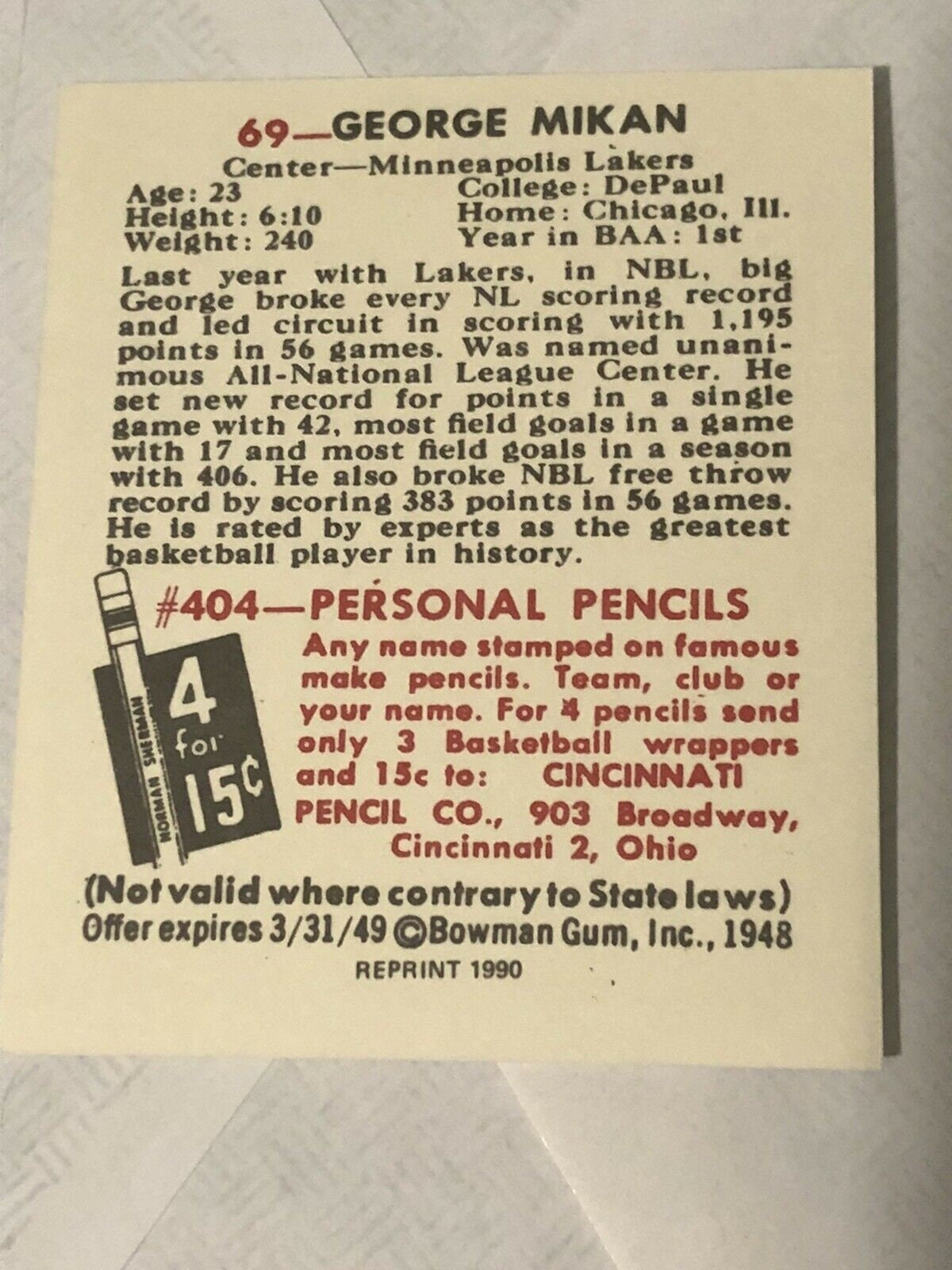 Top 15 George Mikan Basketball Cards, Rookie Card