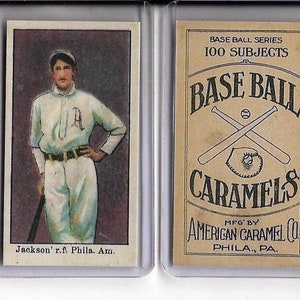 Lote de 2 cartas 1910 "Shoeless" JOE JACKSON Baseball Caramels Reimpressão hortelã