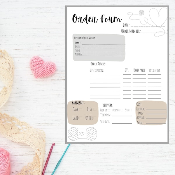 Printable Crochet order form small business order form small shop earth tones handmade business