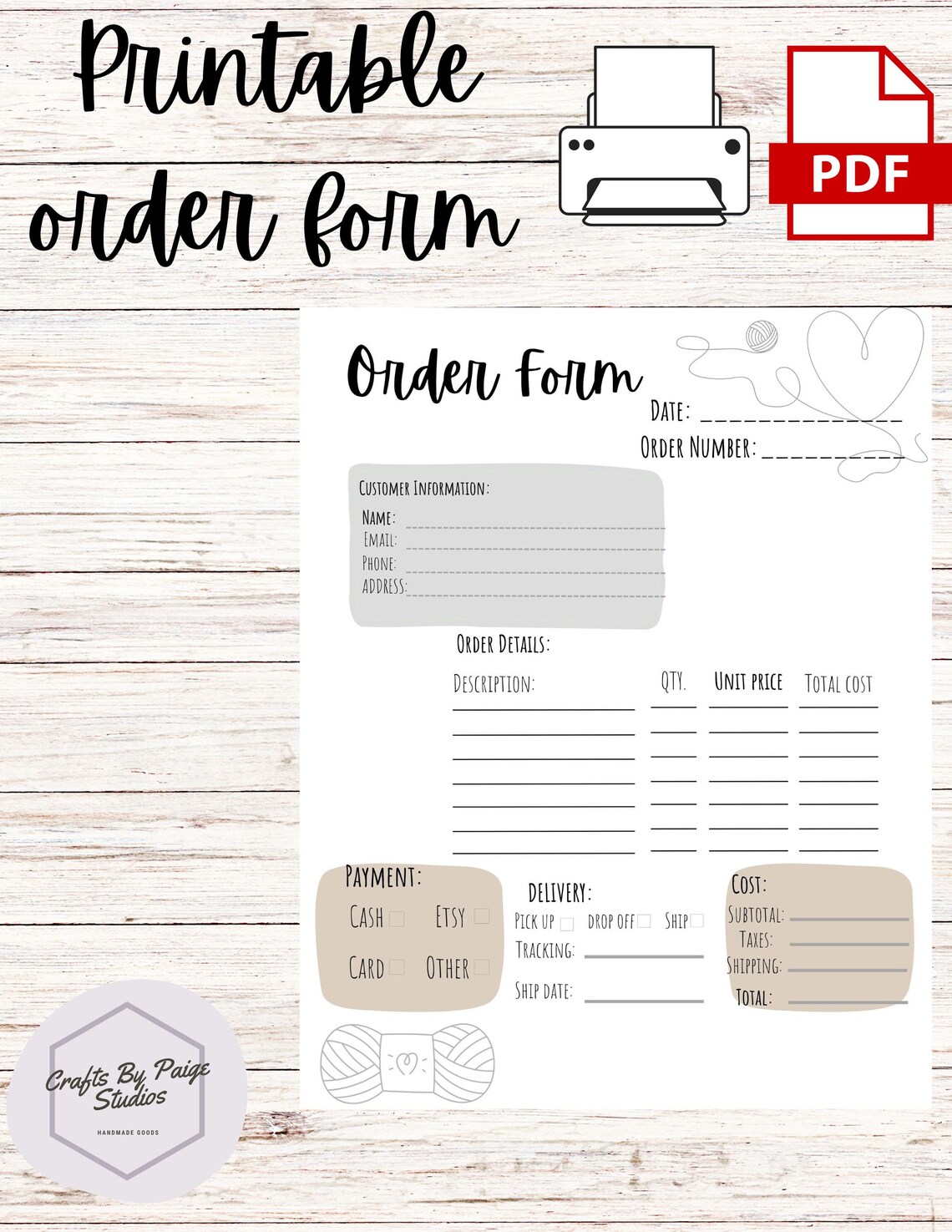 Printable Crochet Order Form Small Business Order Form Small Shop Earth