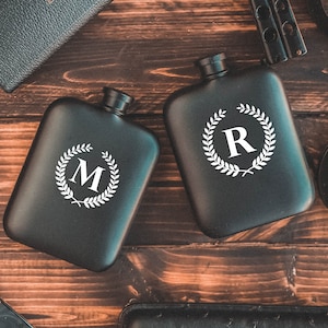 Personalized Black Stainless Steel Flask: Engraved Mens Gift, 6 oz Flask, Custom Logo Flask, Christmas Gift Idea, Custom Logo Available