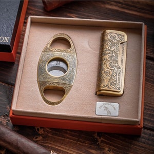 Cigars Accessories Set, Retirement Gift, Groomsman Gift, Gift For Him, Cigar Cutter, Torch Cigar Lighter, Engraved Gift, Christmas Gifts For