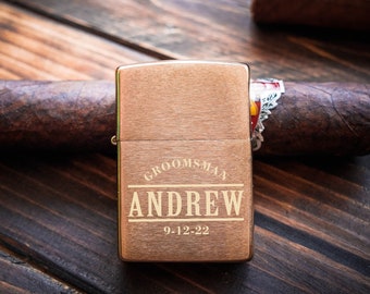 Custom Zippo Lighter: Engraved Groomsmen Gift, Brushed Steel